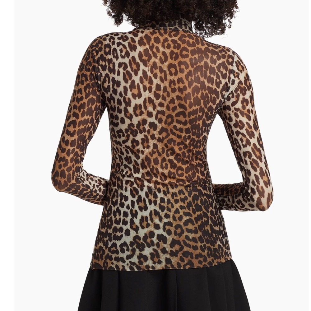 Ganni Leopard Print Mesh Mock Neck Long Sleeve‎ Top Size 38 or Size 6 US - Picture 7 of 13